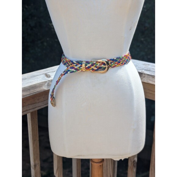 Unbranded Accessories - Vintage 80s Colorful Belt Braided Gold Buckle Leather Medium Women's